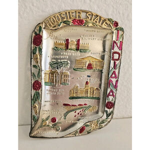Collectible MCM Indiana Hoosier State Hand-Painted Souvenir Plate VTG Trinket